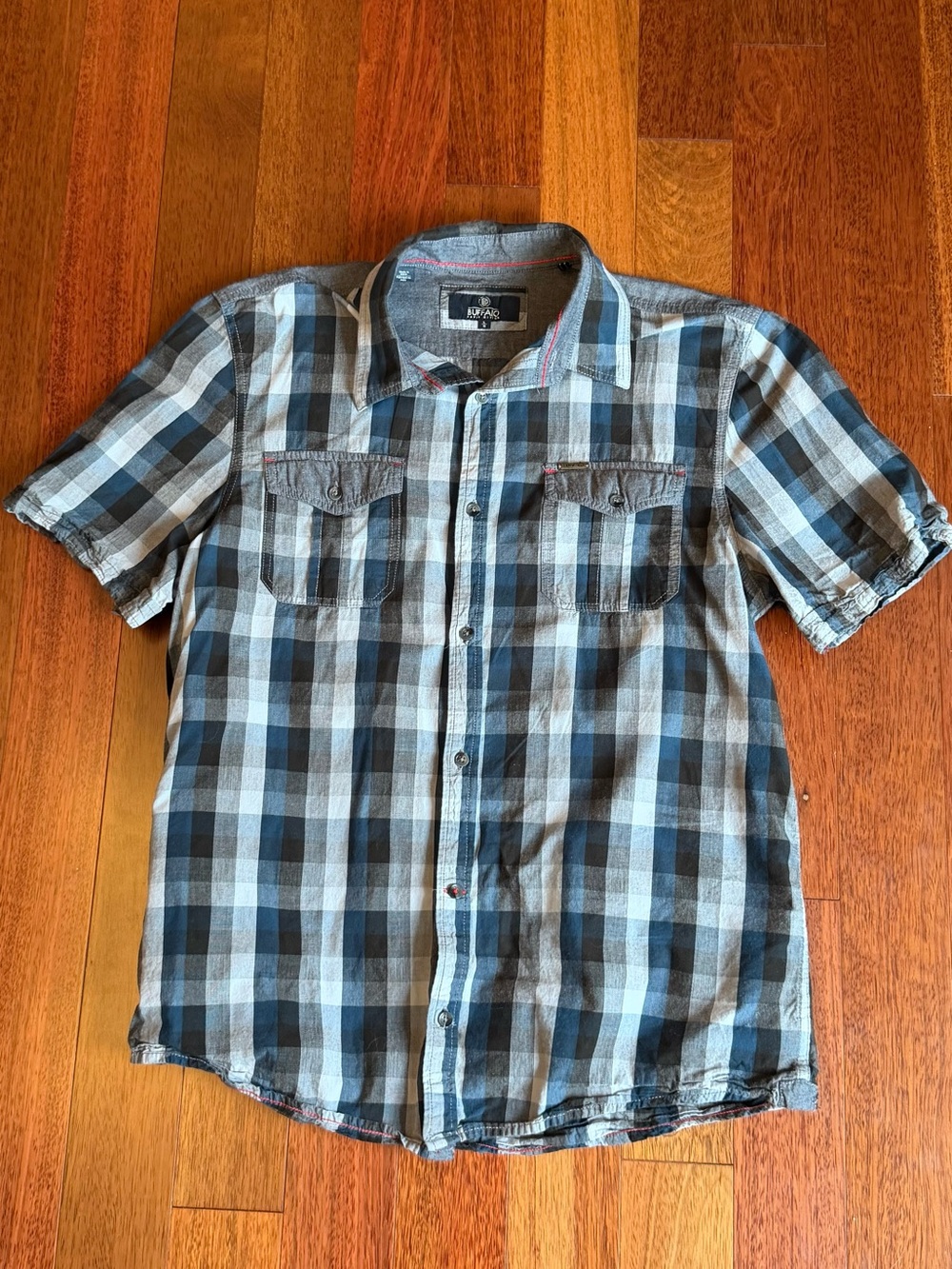 Buffalo David Bitton Men's Short-Sleeve Plaid Button-Down Shirt in Blue and Gray